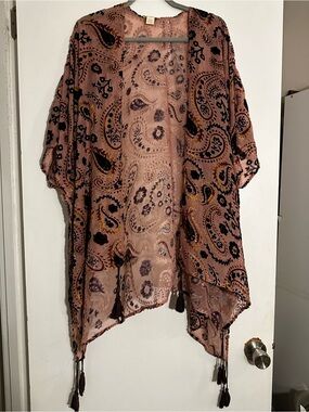 Japna Boho Paisley Open-Front Kimono - Dusty Rose